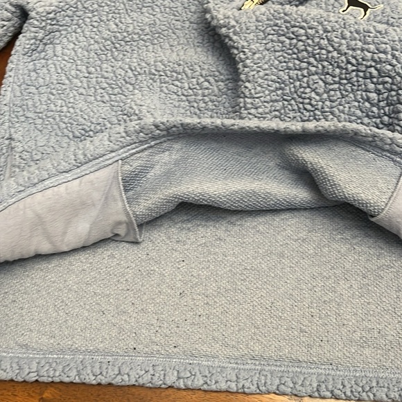 Victoria's Secret PINK Teddy Bear Blue Sherpa 1/4 Zip Cozy Pullover Size Small - Picture 7 of 10